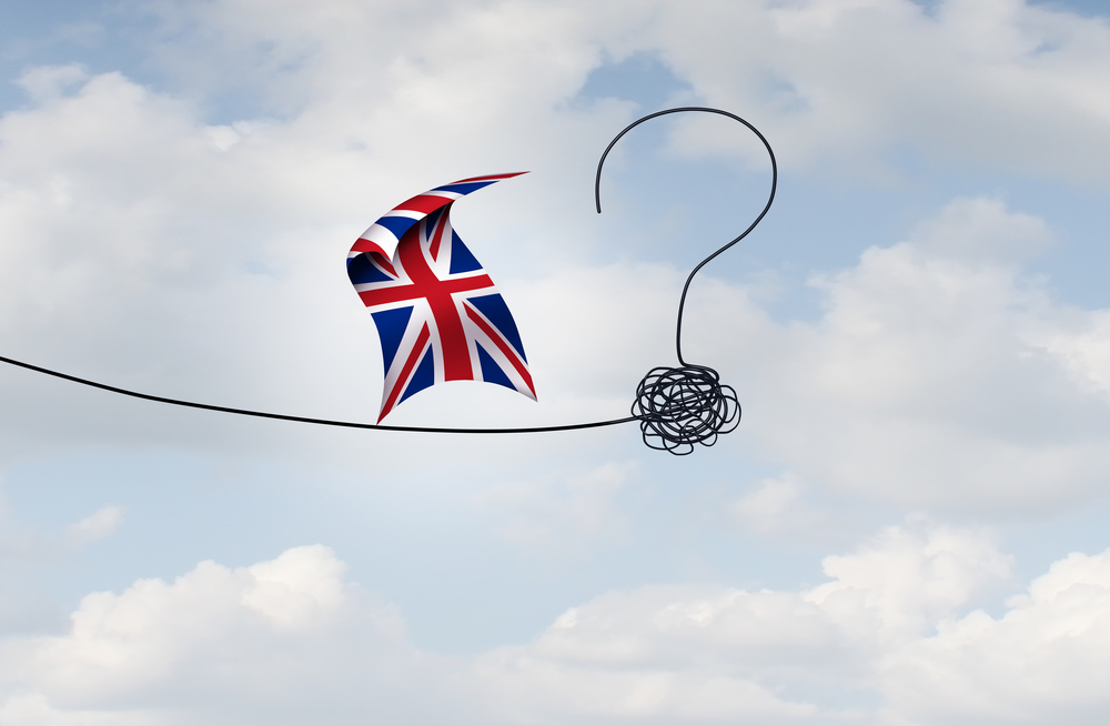 British political uncertainty due to a confused path for a brexit deal in a 3D illustration style.