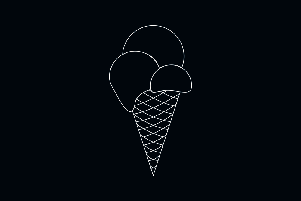 Line drawing vector of an ice cream cone on blue