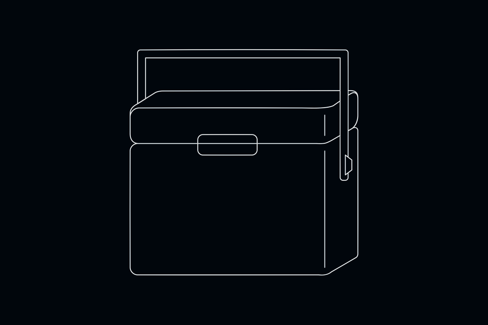 Line drawing vector of a cooler or ice box on blue