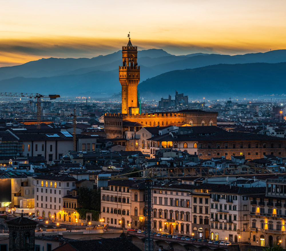 View of Florence cityscape and mountains in early morning