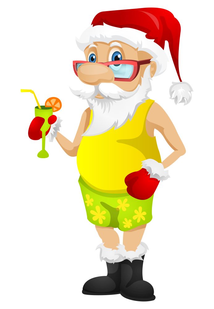 Cartoon Character Santa Claus Isolated on Grey Gradient Background. Cocktail. Vector EPS 10.