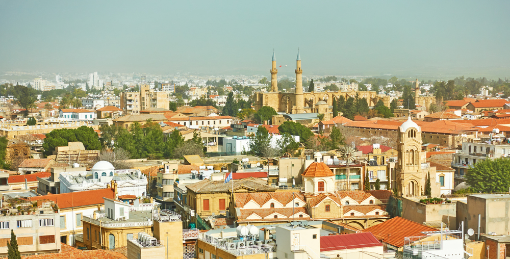 Panorama of greek and turkish parts of Nicosia. Cyprus