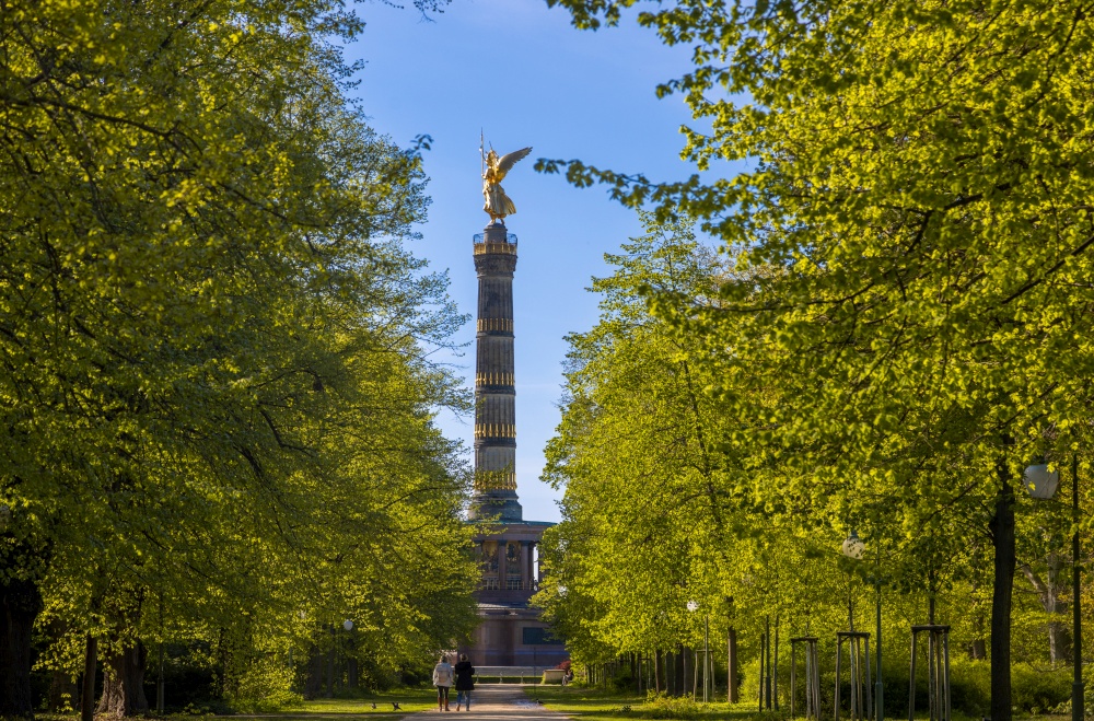 The Victory Column or Siegessaule viewed from The Tiergarten park in Berlin, Germany