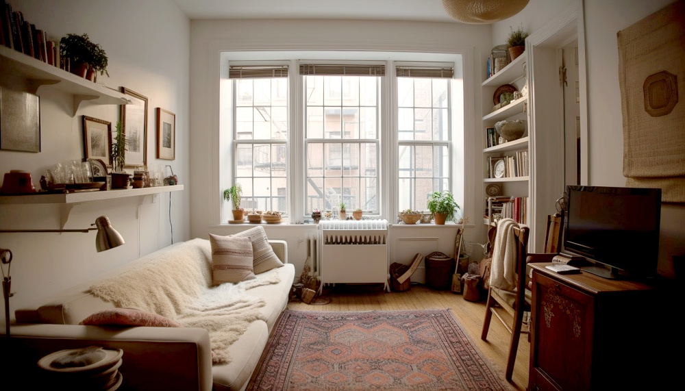 Interior design of retro living room. Created with generative Ai technology.