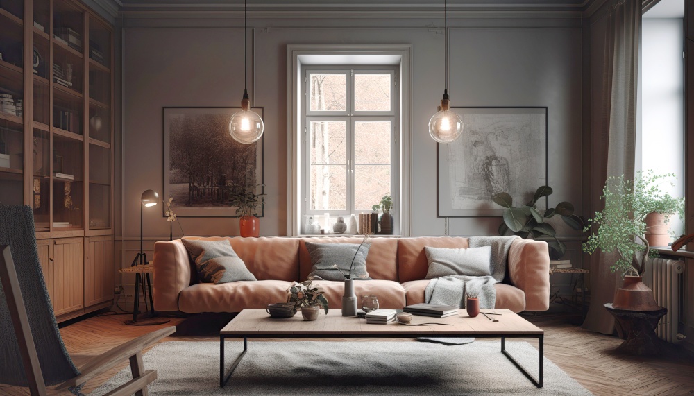 Interior design of living room. Created with generative Ai technology.