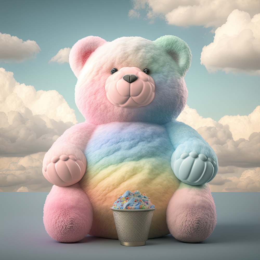 Fluffy teddy bear with rainbow color on the hair. Generative AI
