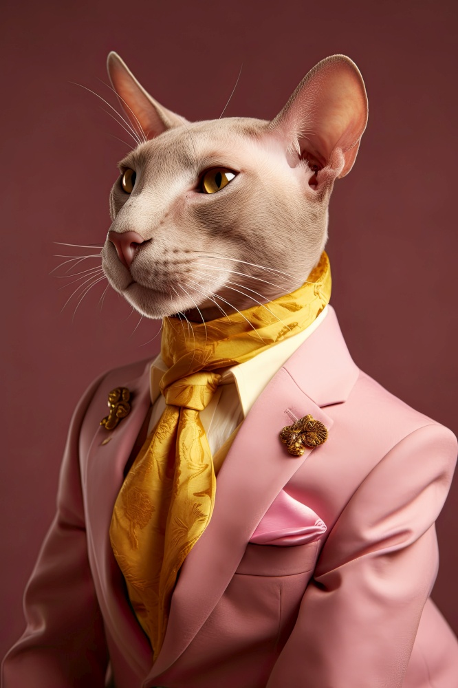 Elegant panter wearing colorful clothes on a pink background. Generative AI