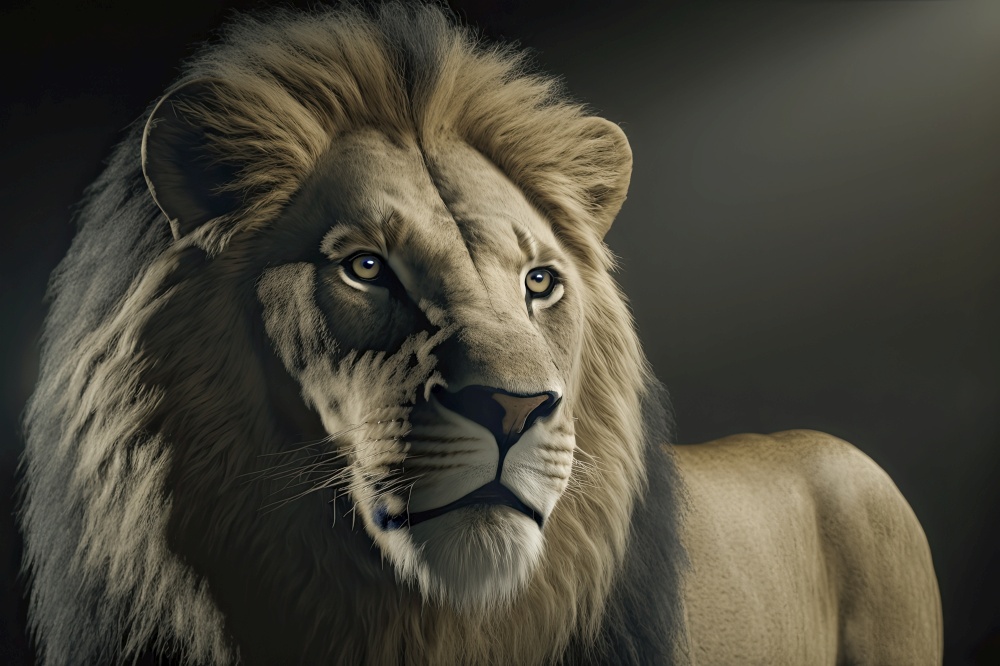 Generative AI illustration of colorful vibrant beautiful portrait on a male lion