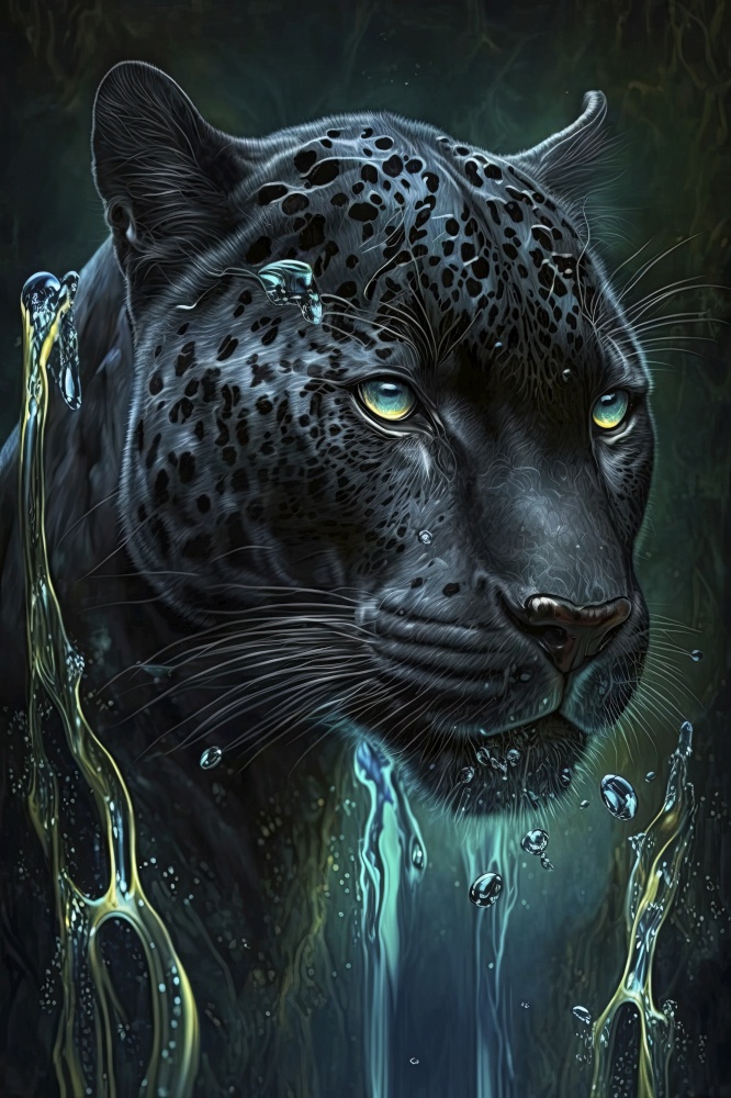 Generative AI illustration of colorful vibrant phantasmal irridescent jaguar