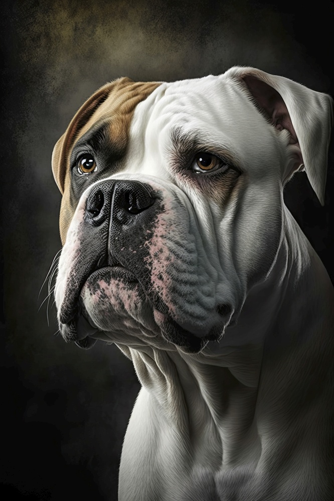 Generative AI illustration studio portrait style image of American Bulldog pedigree pet dog breed