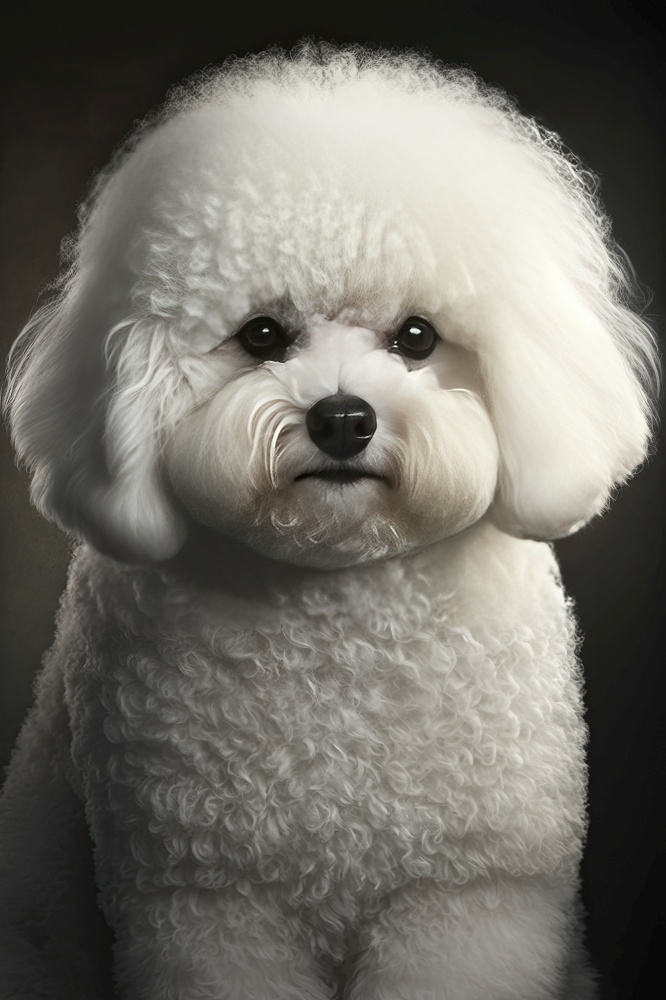 Generative AI illustration studio portrait style image of Bichon Freise pedigree pet dog breed