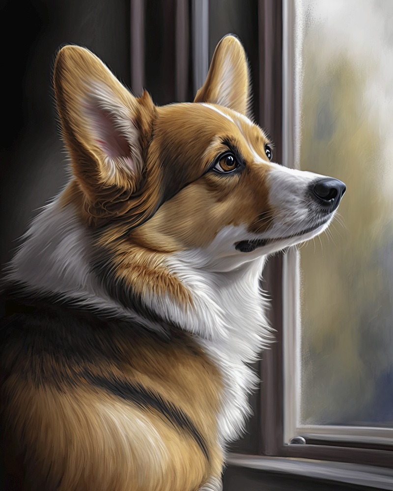 Generative AI illustration studio portrait style image of Corgi pedigree pet dog breed
