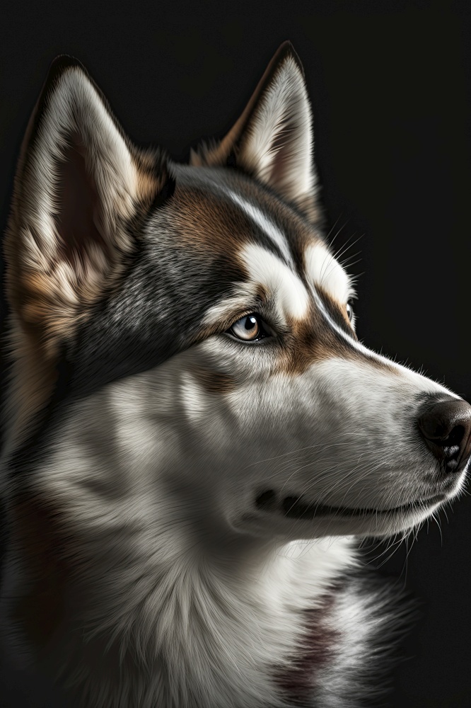 Generative AI illustration studio portrait style image of Huskie pedigree pet dog breed