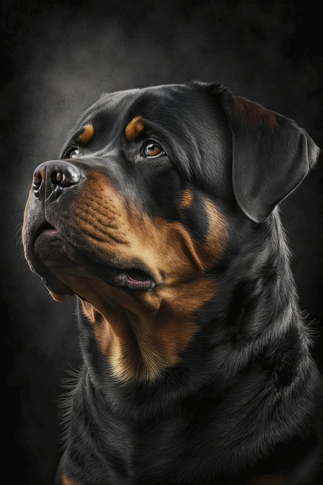 Generative AI illustration studio portrait style image of Rottweiler pedigree pet dog breed
