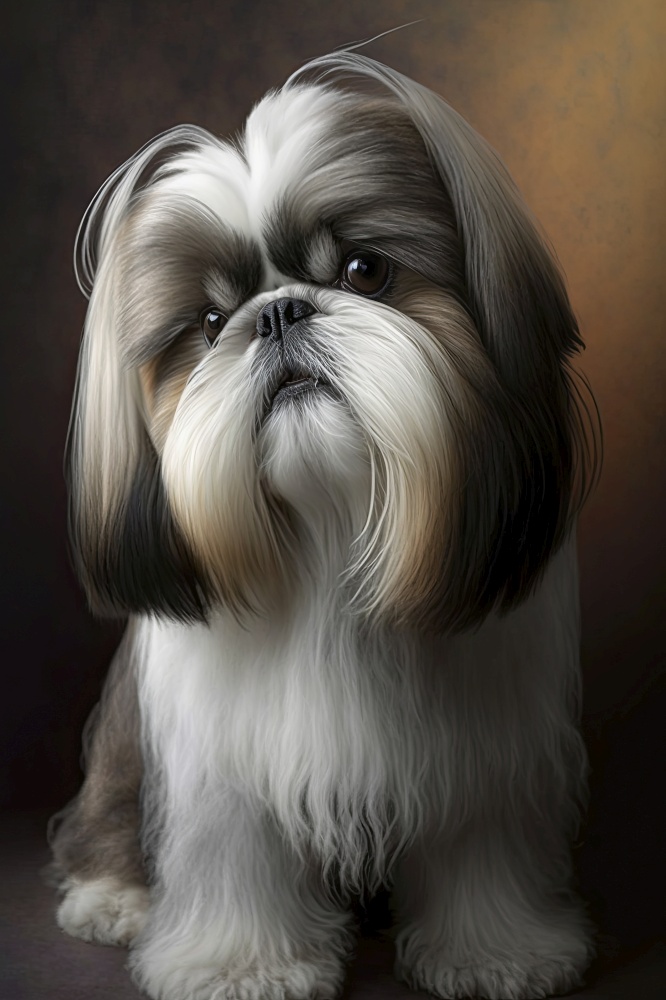 Generative AI illustration studio portrait style image of Shih Tzu pedigree pet dog breed