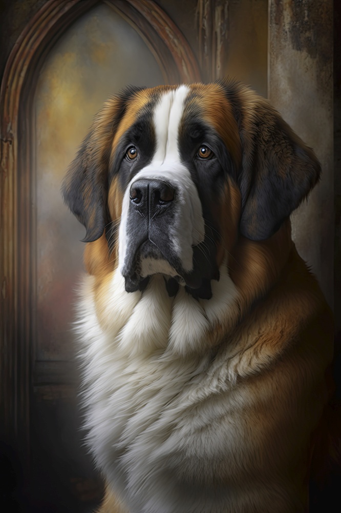 Generative AI illustration studio portrait style image of St Bernard pedigree pet dog breed