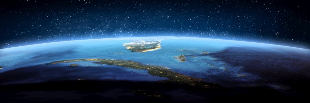 Cuba, Florida, Atlantic, landscape frome space. Elements of this image furnished by NASA. 3d rendering. Cuba, Florida, Atlantic, landscape frome space