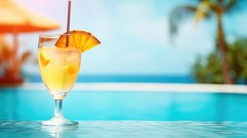 Summer Cocktail on Pool Background. Illustration Generative AI