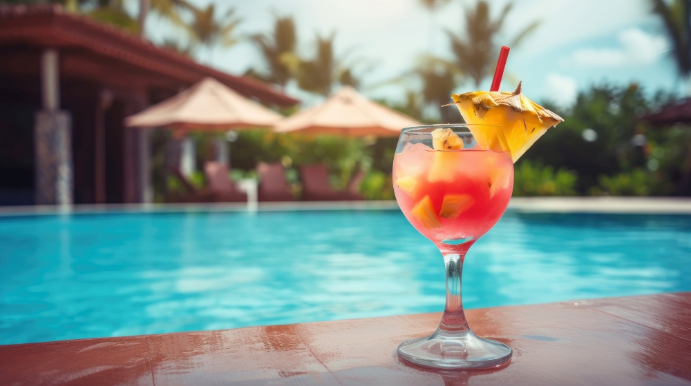 Summer Cocktail on Pool Background. Illustration Generative AI