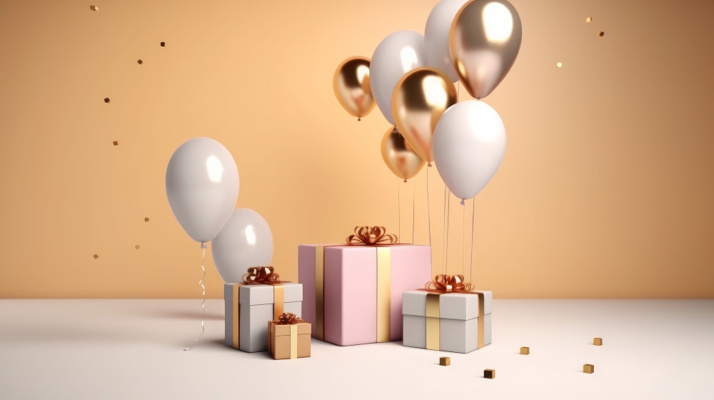 Happy Birthday Background with balloons. Illustration Generative AI