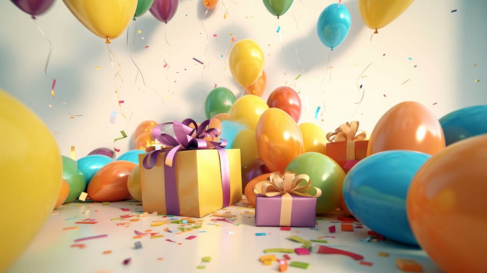 Happy Birthday Background with balloons. Illustration Generative AI