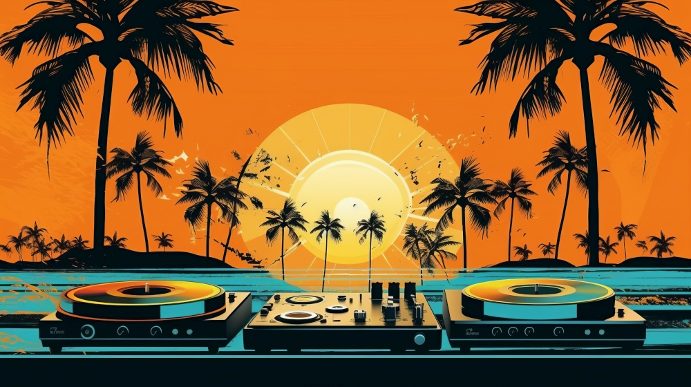 Summer disco party background. Illustration Generative AI