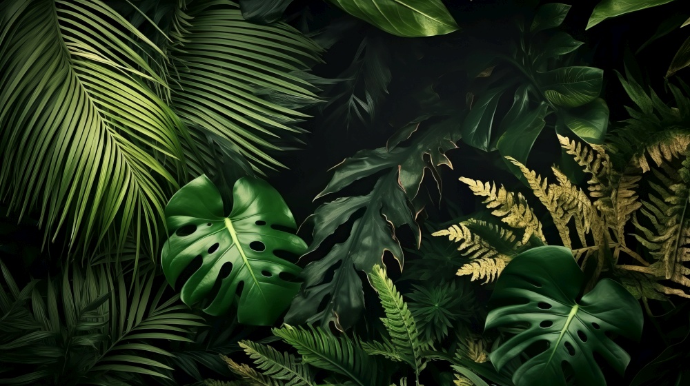 Tropical leaves background. Illustration Generative AI