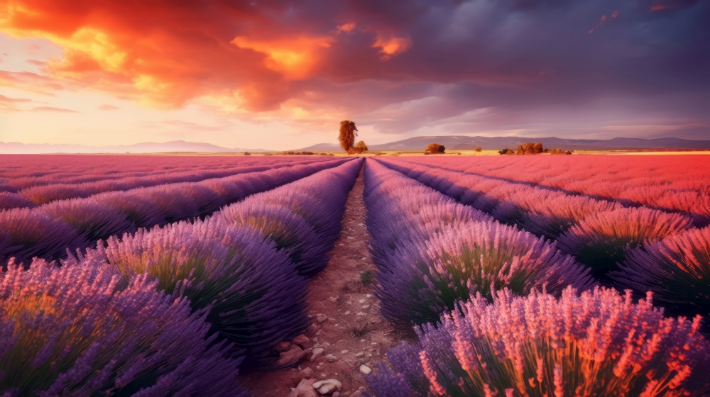 Lavender field. Illustration Generative AI