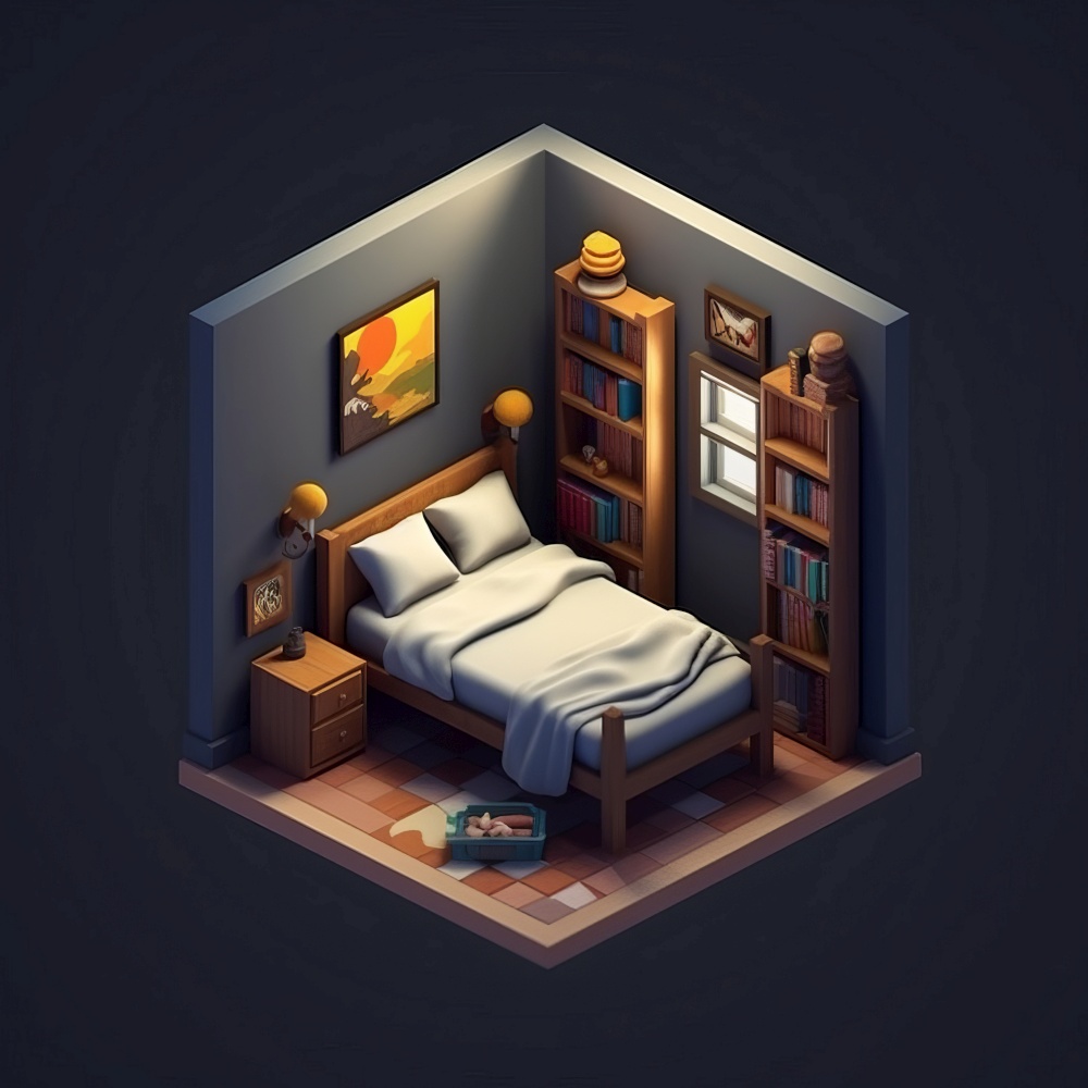 Small bedroom isometric. Illustration Generative AI