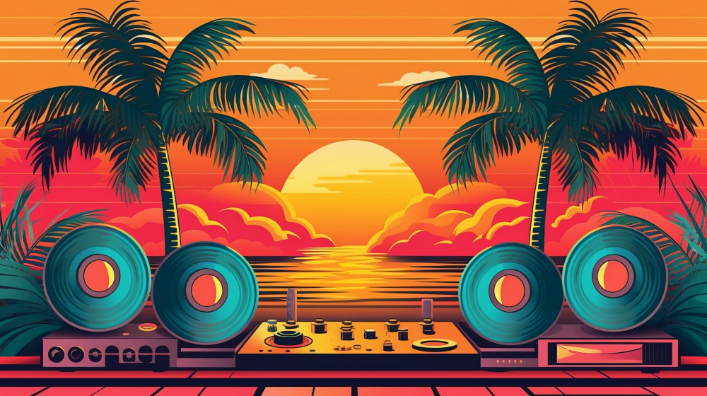 Summer disco party background. Illustration Generative AI