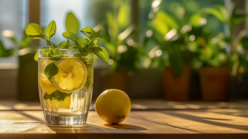 Glass of lemonade. Illustration Generative AI