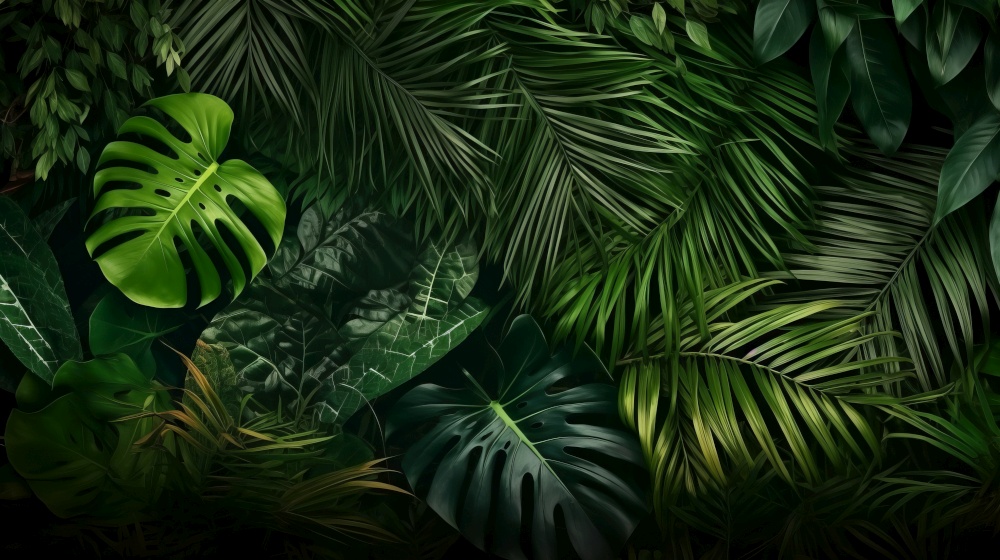 Tropical leaves background. Illustration Generative AI
