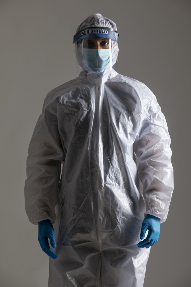 Portrait of a corona warrior in protective suit