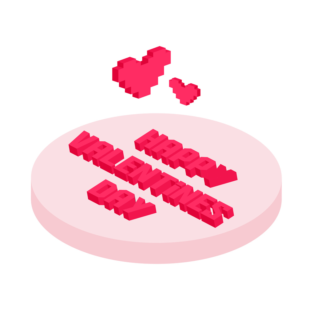 Valentine day pixel concept. 3d Gifts for boyfriend and girlfriend, wife and husband. Love isometric concept wallpaper, card. Happy Valentines Day 14 februare. Love, honesty, romantic, relationship. Valentine day pixel concept. 3d Gifts for boyfriend and girlfriend, wife and husband