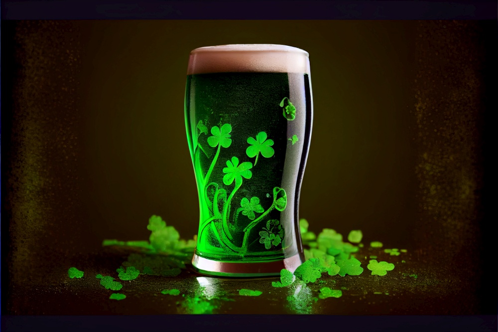 St Patricks Day background with green beer glass. St Patricks Day