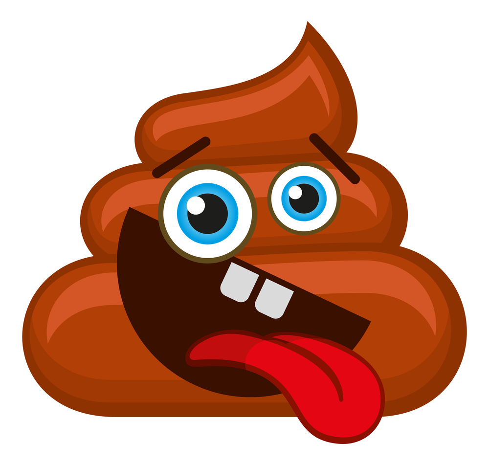 Silly poop emoji. Fun brown poo with crazy eyes and tongue out isolated on white background. Silly poop emoji. Fun brown poo with crazy eyes and tongue out