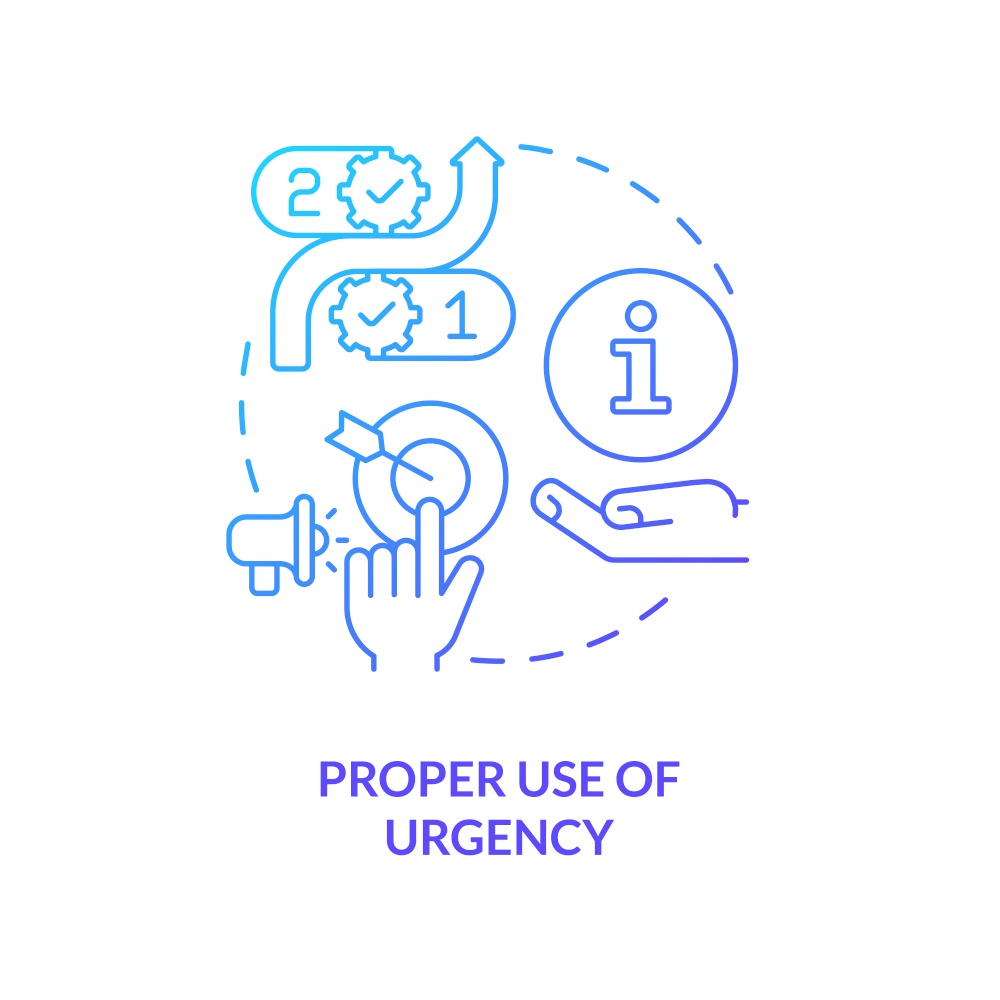 Right use of urgency concept blue gradient icon. Marketing psychology tactic. Boost interaction. Solve issues abstract idea thin line illustration. Isolated outline drawing. Myriad Pro-Bold font used. Right use of urgency concept blue gradient icon