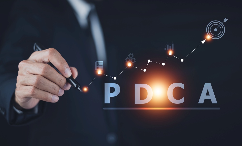 Businessman touch PDCA concept ,PDCA concept or plan do check action business management concept