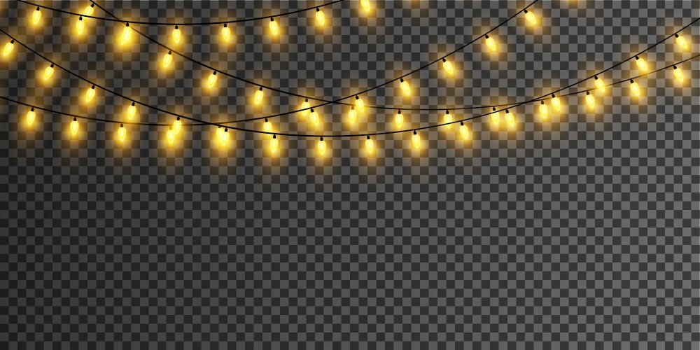 Christmas lights isolated on transparent background. Set of golden Christmas glowing garlands. Vector illustration. Christmas lights isolated on transparent background. Set of golden Christmas glowing garlands. Vector illustration.