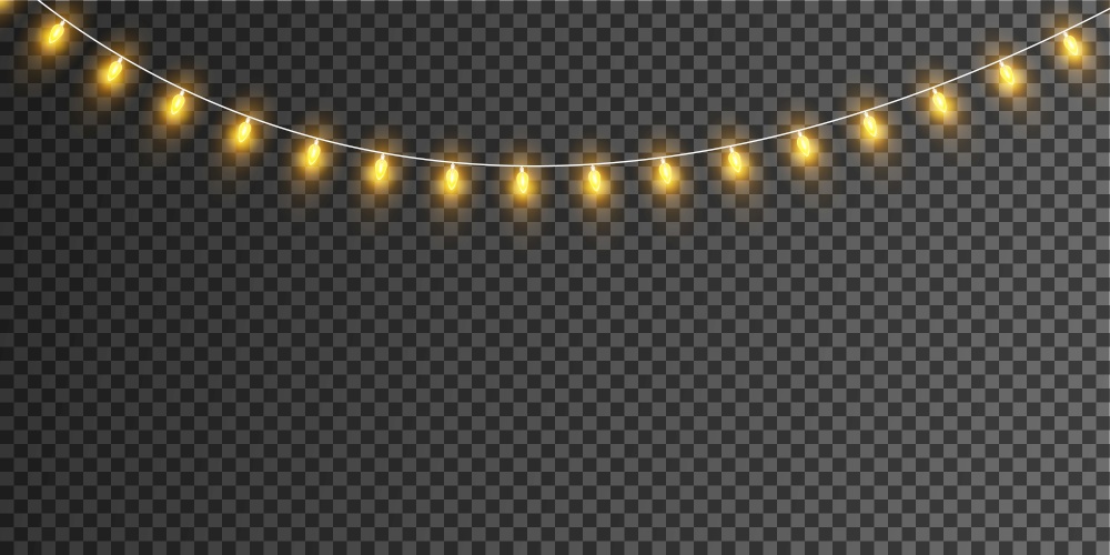Christmas lights isolated on transparent background. Set of golden Christmas glowing garlands. Vector illustration. Christmas lights isolated on transparent background. Set of golden Christmas glowing garlands. Vector illustration.