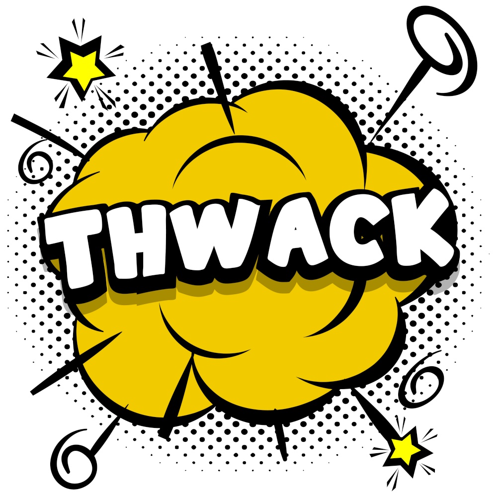thwack Comic bright template with speech bubbles on colorful frames Vector Illustration