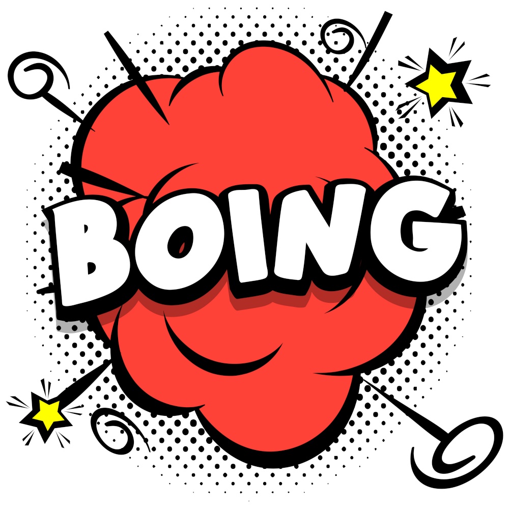 boing Comic bright template with speech bubbles on colorful frames Vector Illustration