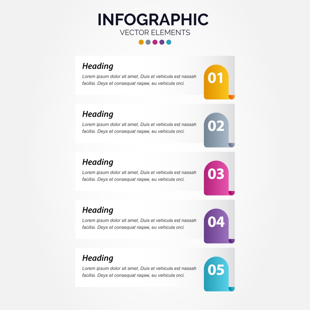 Vertical Infographic business colorful template banner design 5 options background style you can used for marketing process workflow presentation development plan Vector Illustration