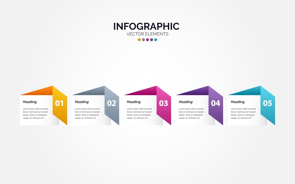 Horizontal Infographic arrow design with 5 options or steps. Vector Illustration