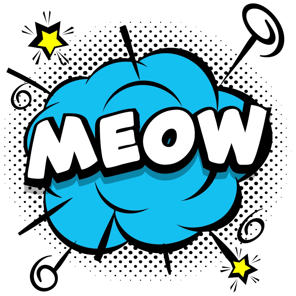 meow Comic bright template with speech bubbles on colorful frames Vector Illustration