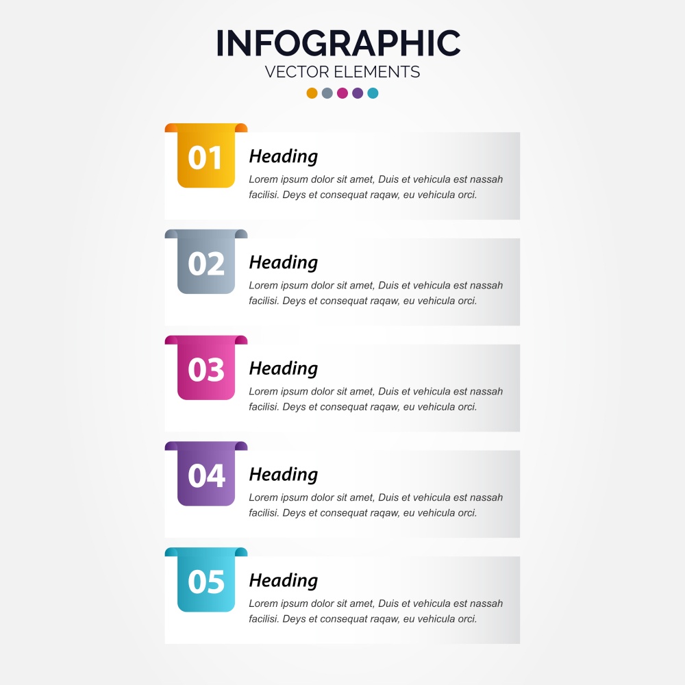 Vertical Infographic design template with 5 options or steps. Vector Illustration