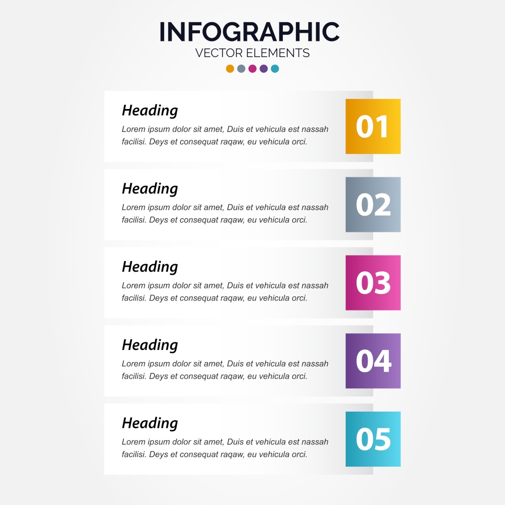 Vertical Infographic arrow design with 5 options or steps. Vector Illustration