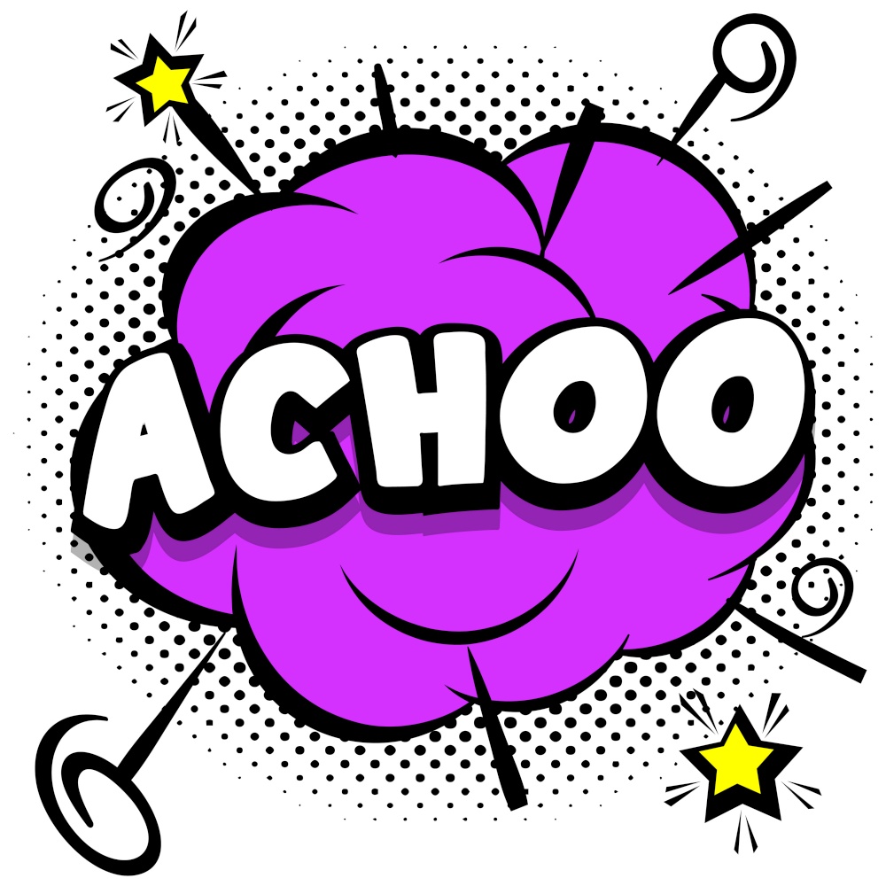 achoo Comic bright template with speech bubbles on colorful frames Vector Illustration