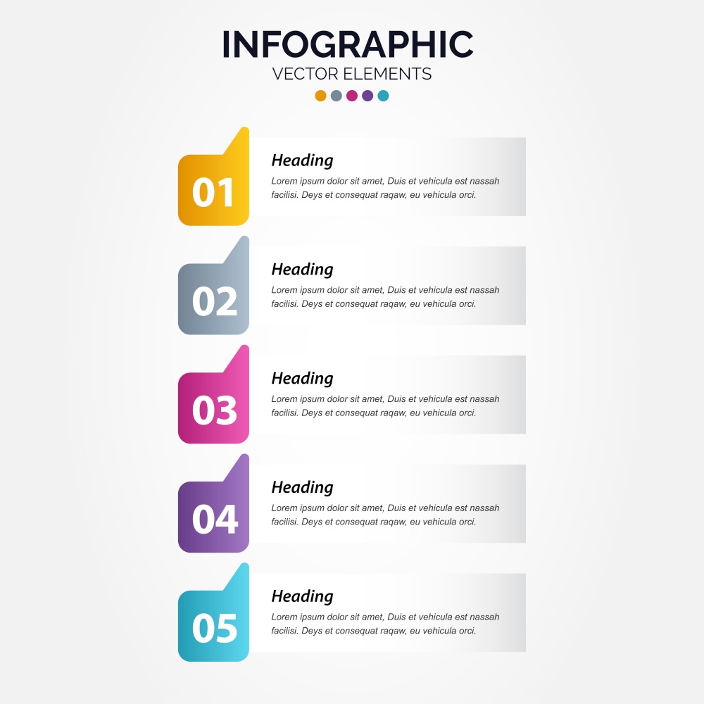 Vertical Infographic business colorful template banner design 5 options background style you can used for marketing process workflow presentation development plan Vector Illustration