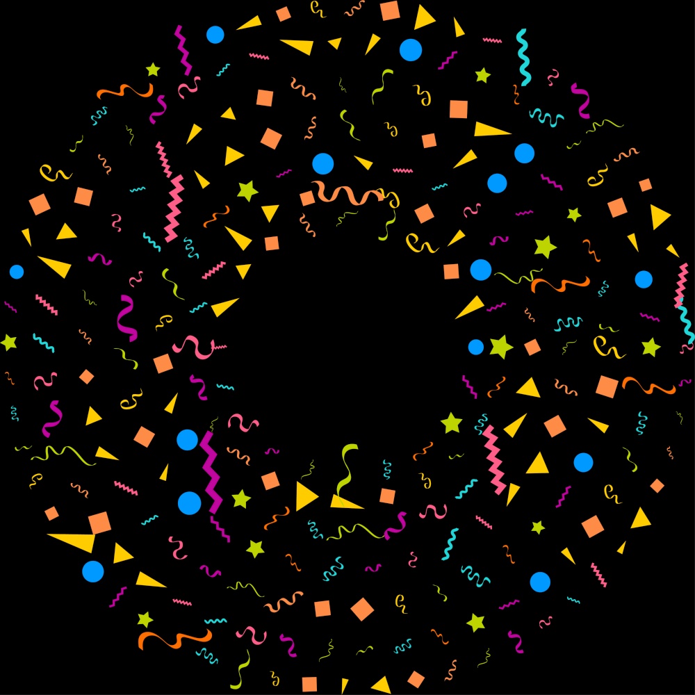 confetti concept design template holiday Happy Day. Black Background Celebration Vector illustration. Vector Illustration